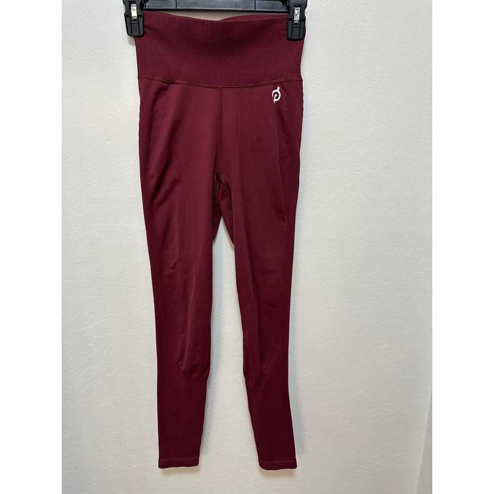 Peloton Burgundy Seamless High Waist Ribbed Trim Compression Leggings, Small - Picture 2 of 8